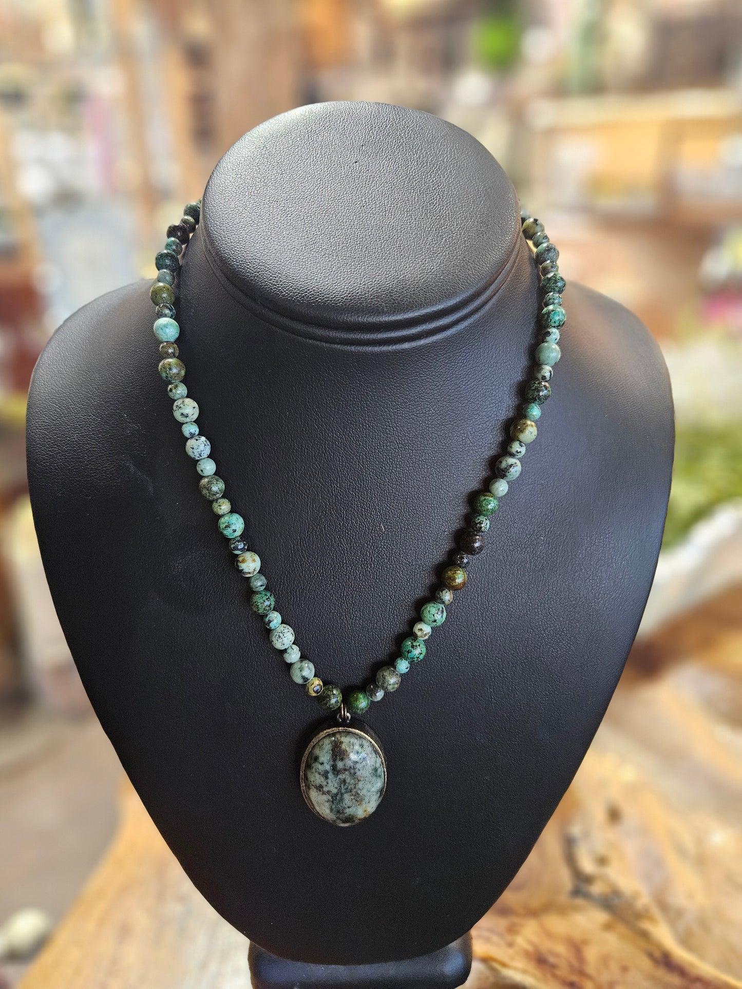 Oval Cabochon with African Turquoise Beads Necklace