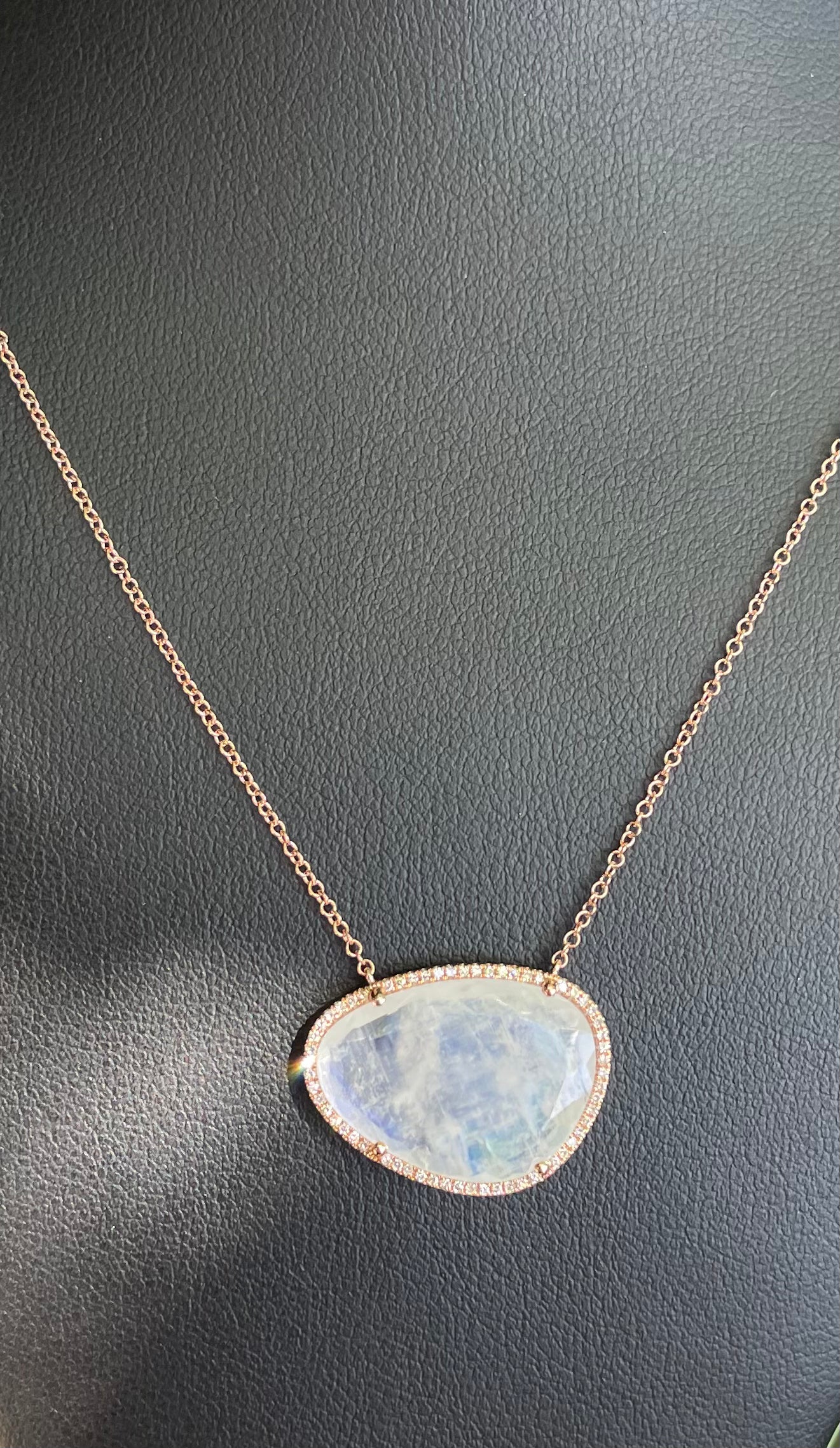 14k Rose Gold Rainbow Moonstone Necklace