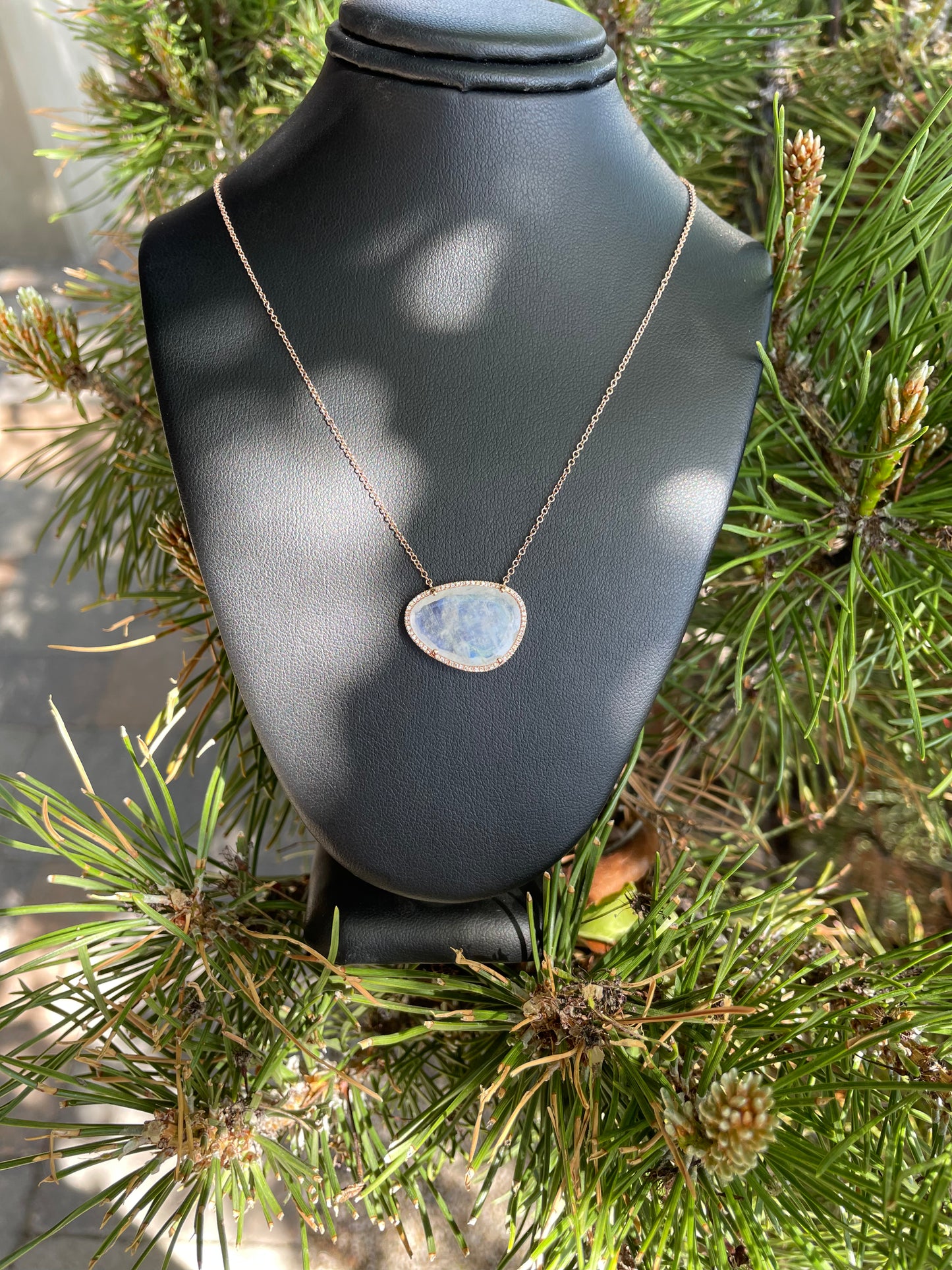 14k Rose Gold Rainbow Moonstone Necklace