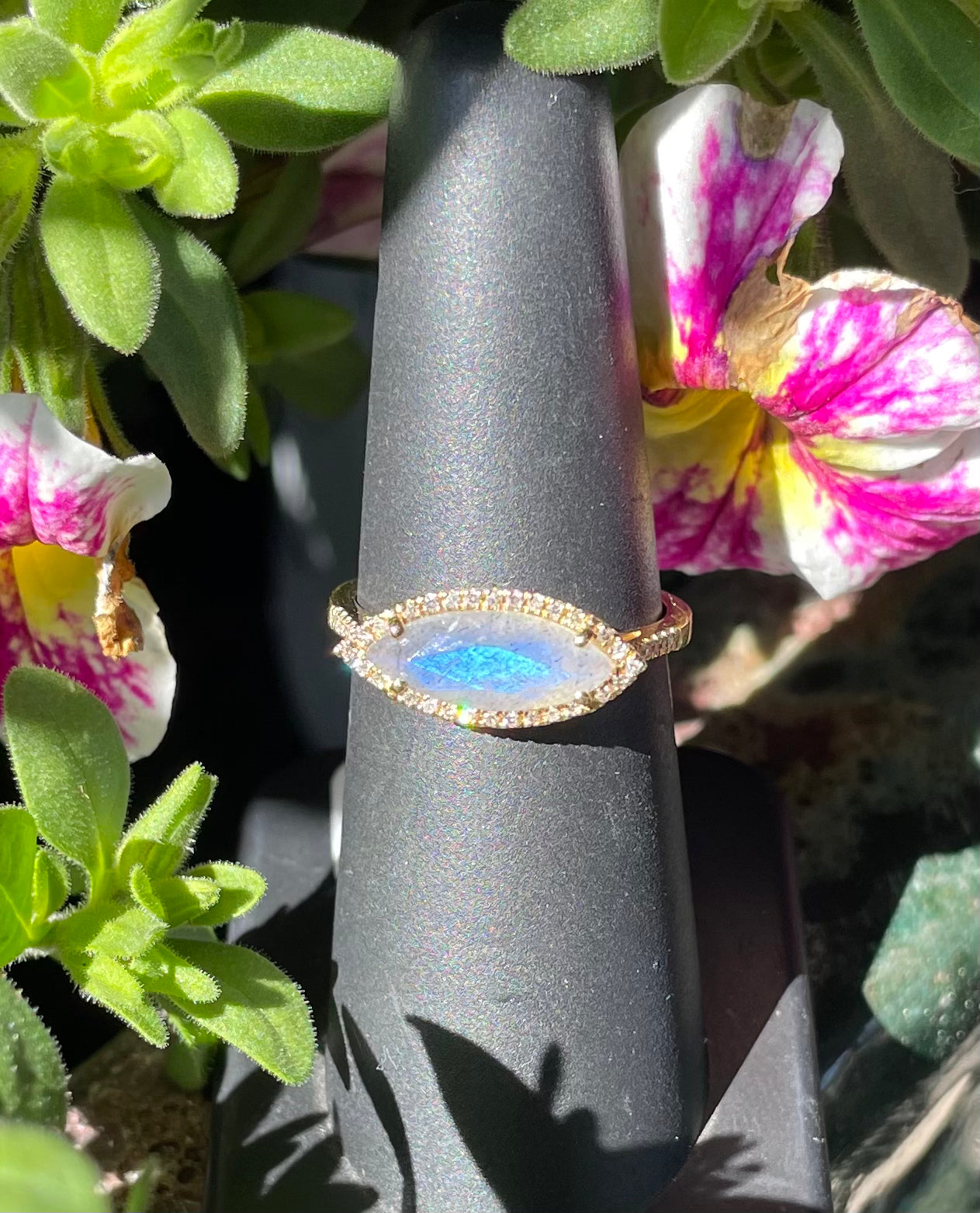 14k Yellow Gold Labradorite and Diamond Ring