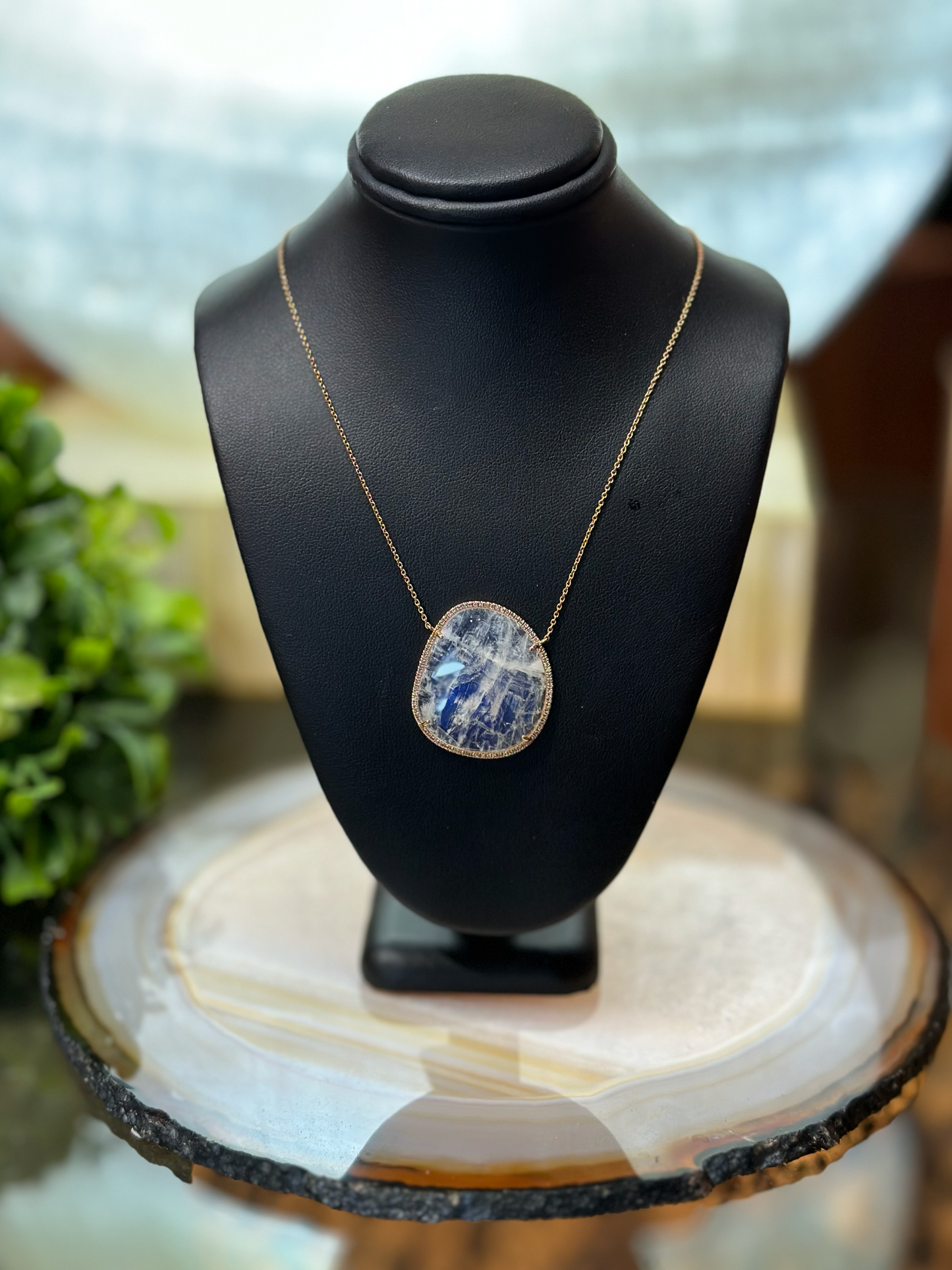 14k Rose Gold Rainbow Moonstone Necklace