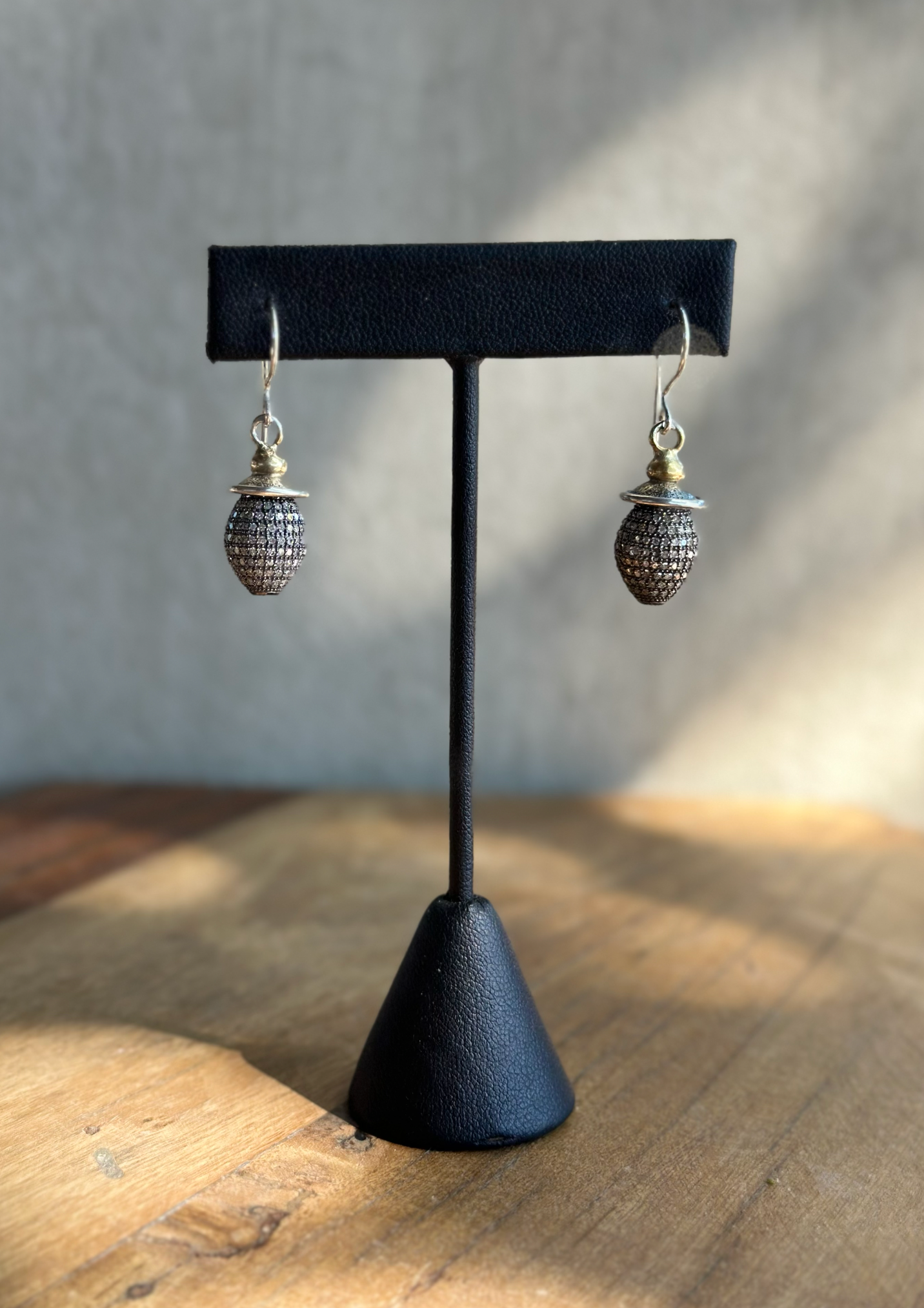 Small SS/GP Black Diamond Earrings