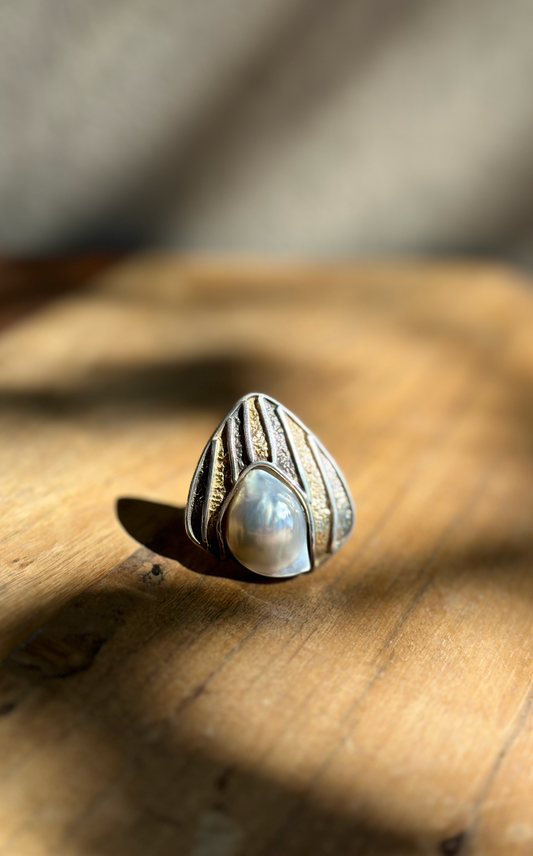 14KT SS/GP Mabe Pearl Ring