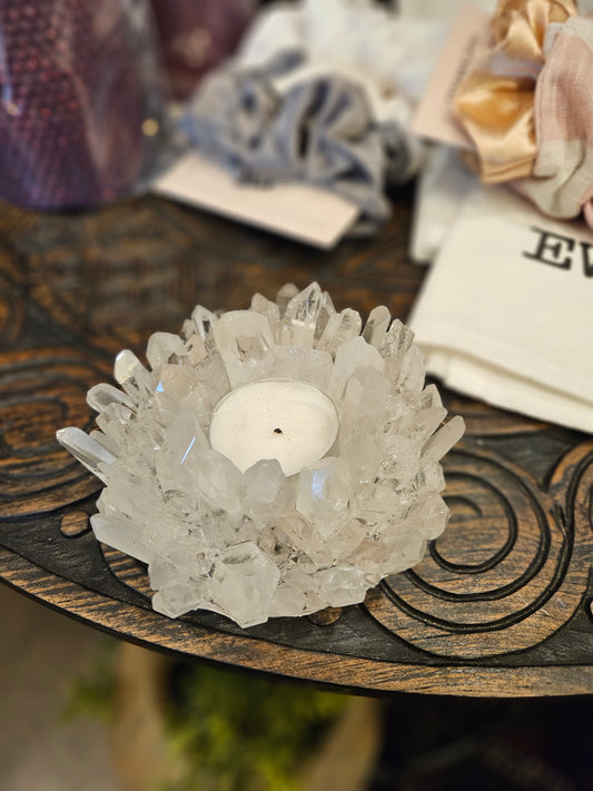 Quartz Crystal Tea Light Candle Holder