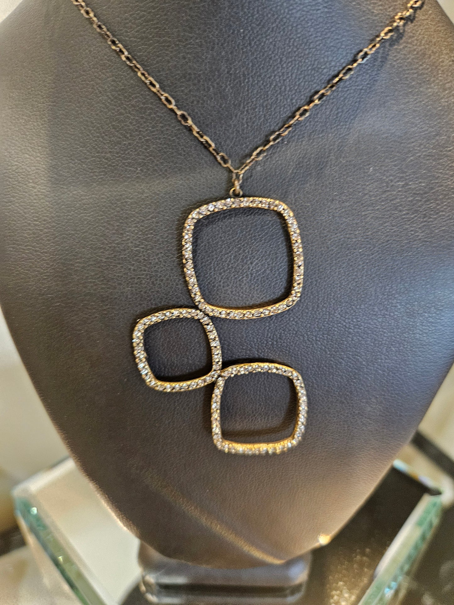 Triple Stacked Square Necklace with Austrian Crystals