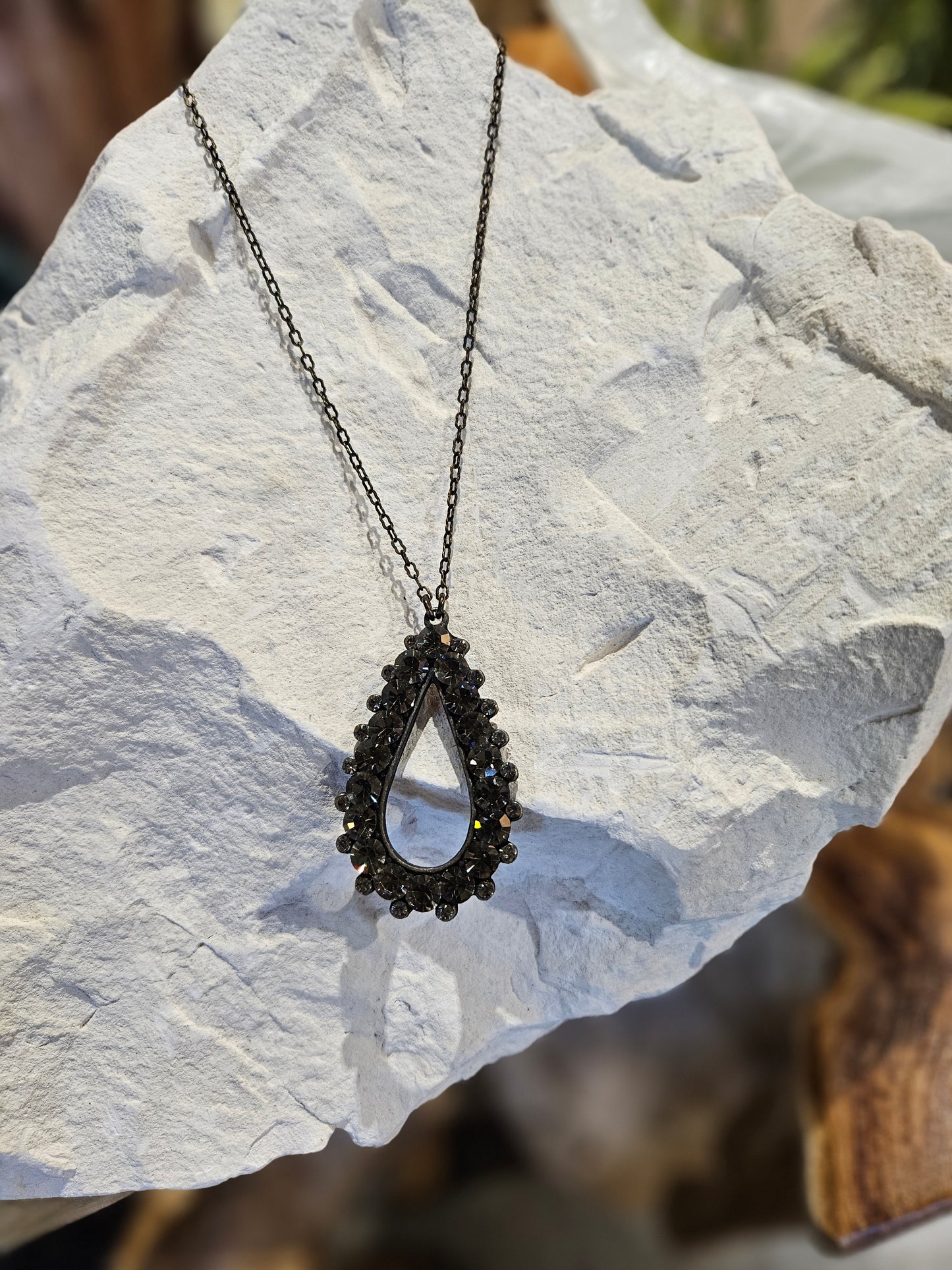 Black Diamond Crystal Tear Drop Necklace