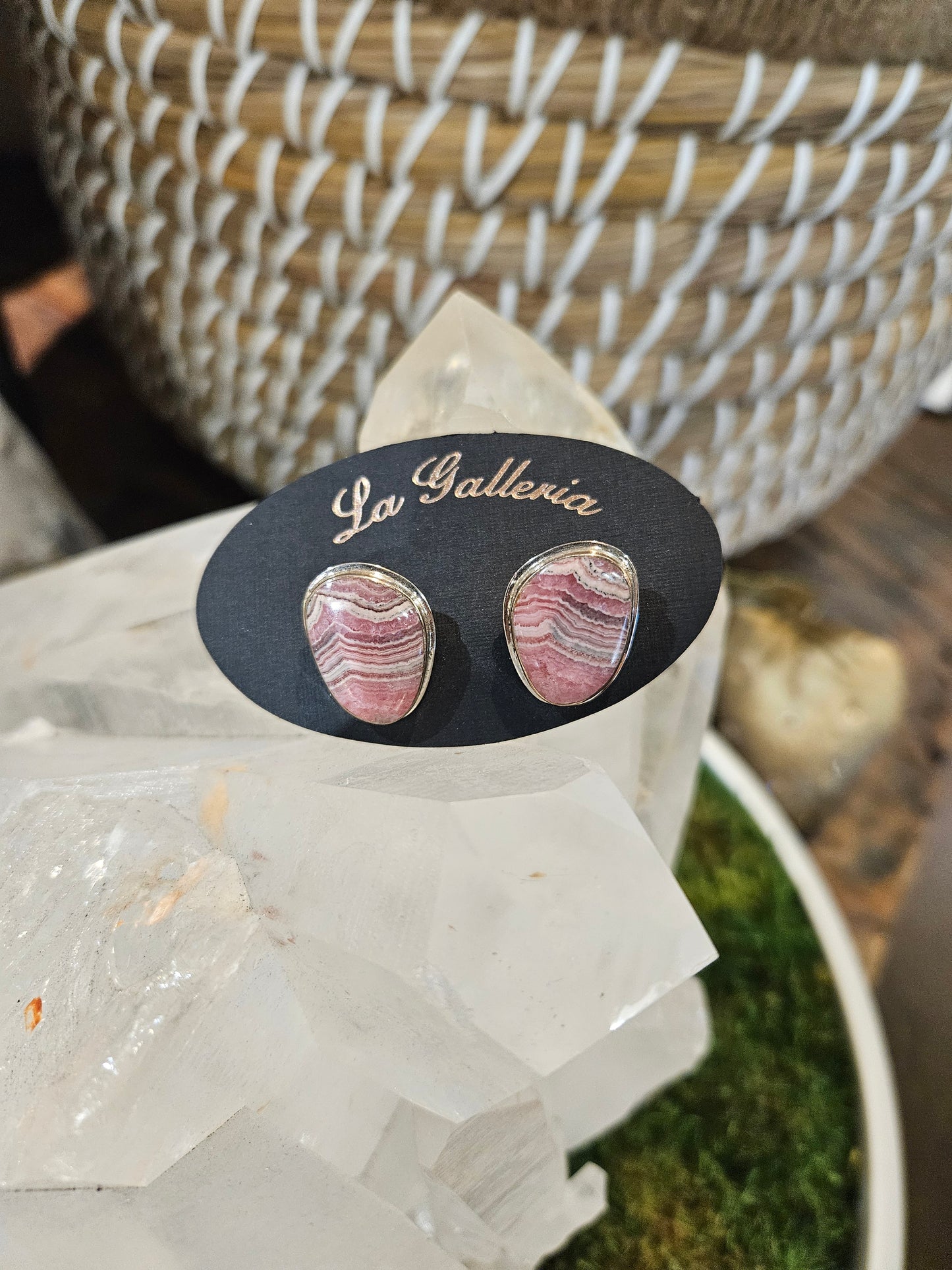 Clip On Rhodonite & Sterling Silver Earrings