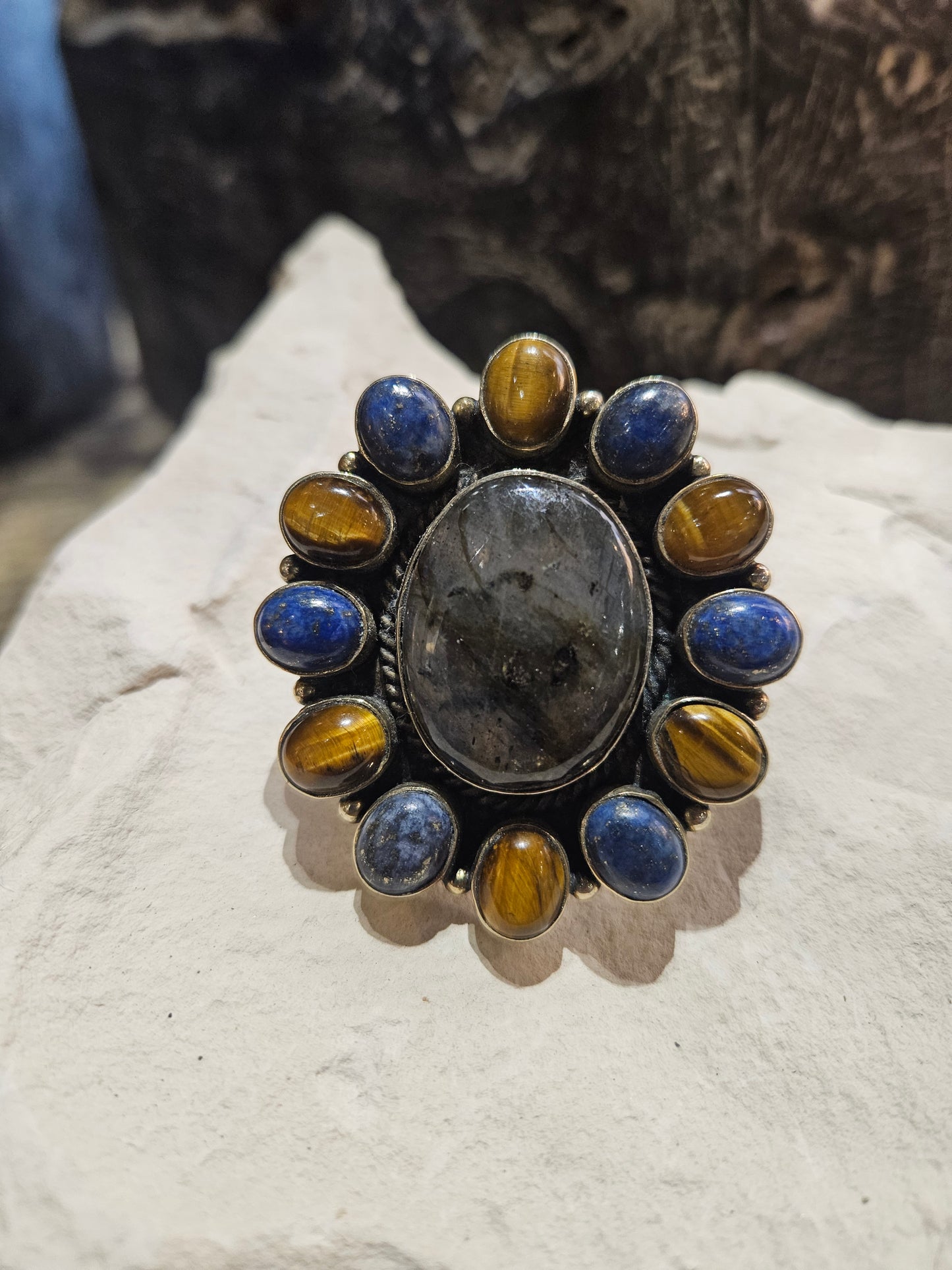 Labradorite, Tiger's Eye, Lapis, & Sterling Silver Ring