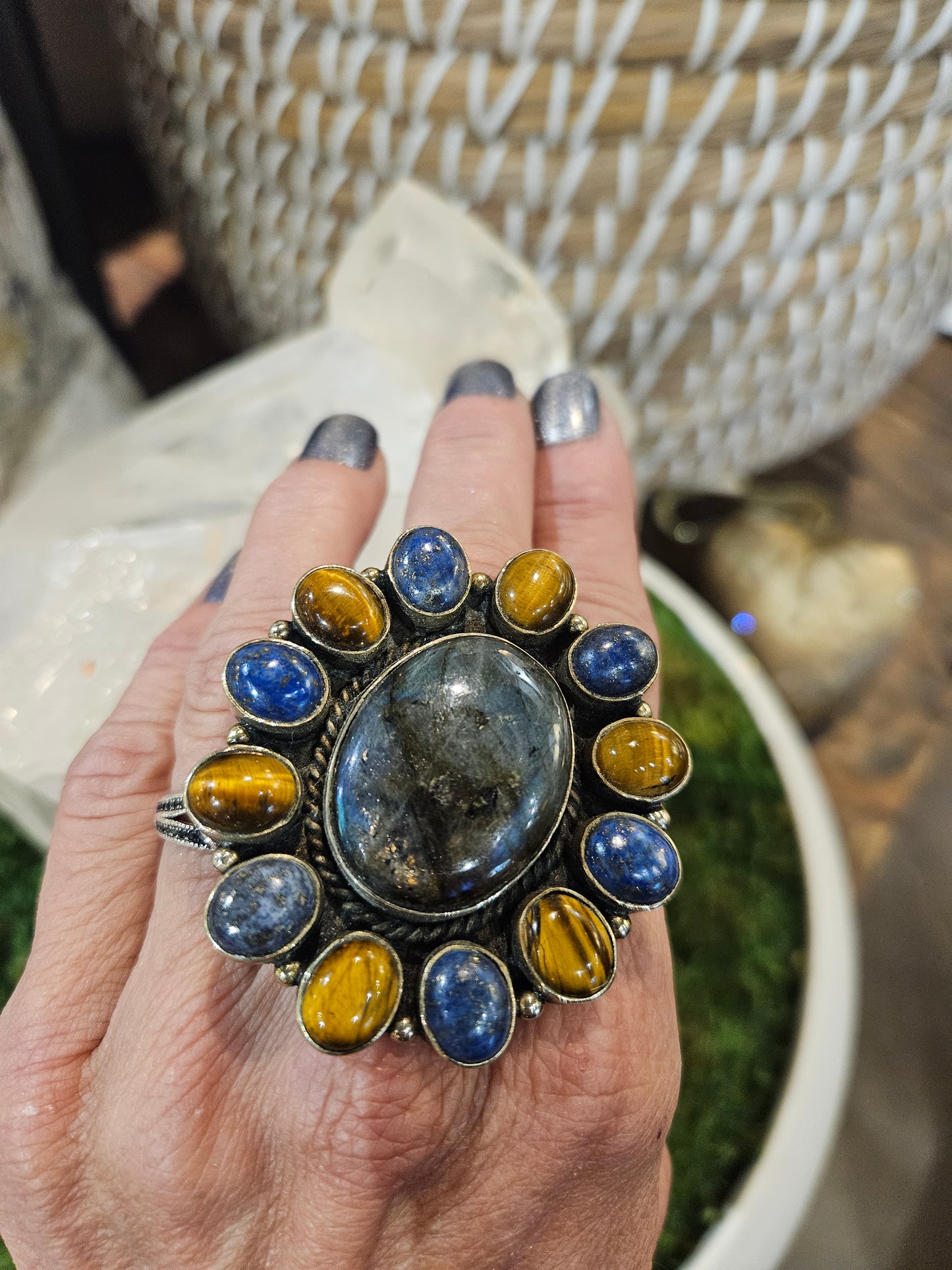 Labradorite, Tiger's Eye, Lapis, & Sterling Silver Ring