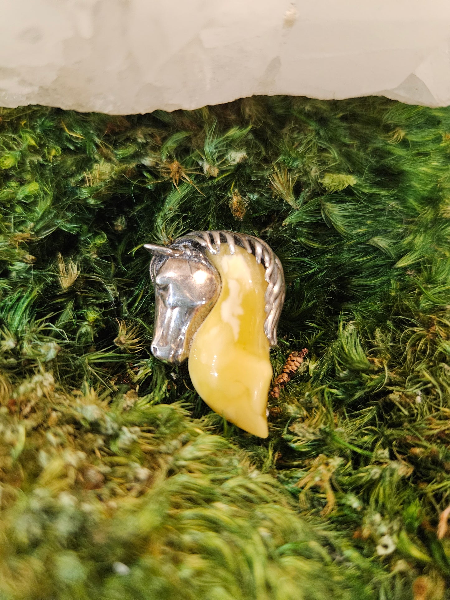 Butterscotch Amber Horse Head Brooch/Pin