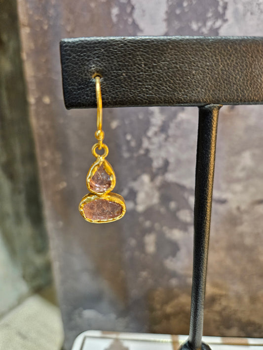 Pink Tourmaline & Gold Earrings