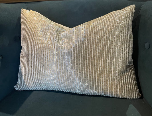 Hand Beaded Silver Pillow