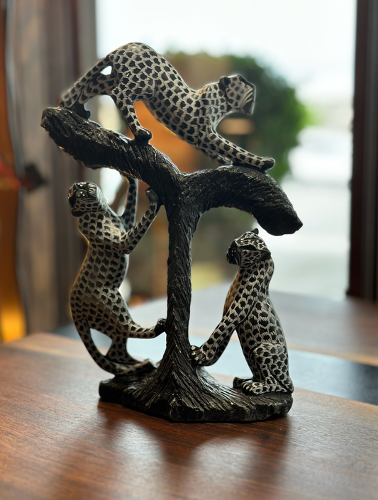 Serpentine Abstract Triple Leopard Sculpture