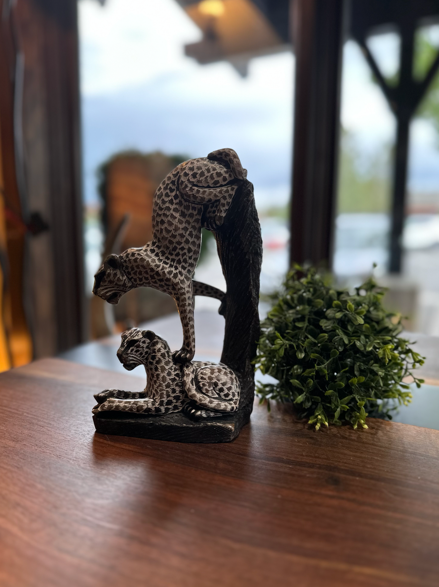 Serpentine Double Leopard Sculpture