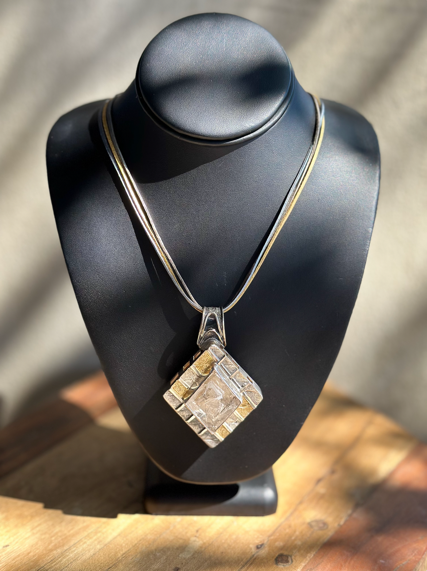 Sterling Silver & Gold Plated Crystal Pendant Necklace