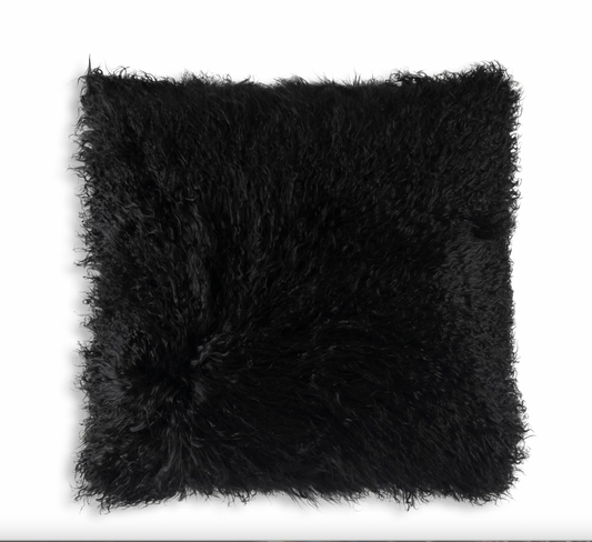 Black Tibetan Fur and Velvet Pillow