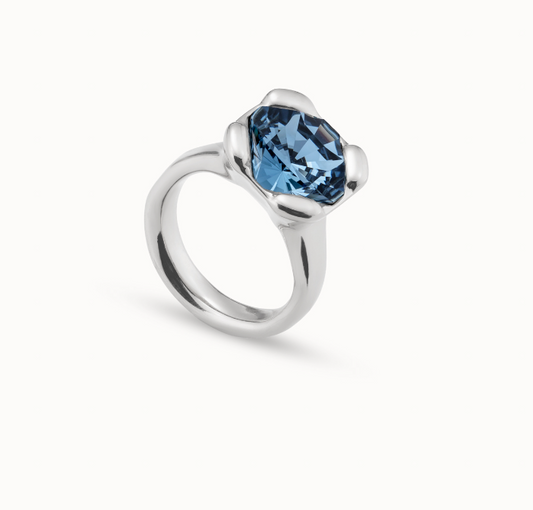 Sterling silver-plated ring with blue crystal - UNO