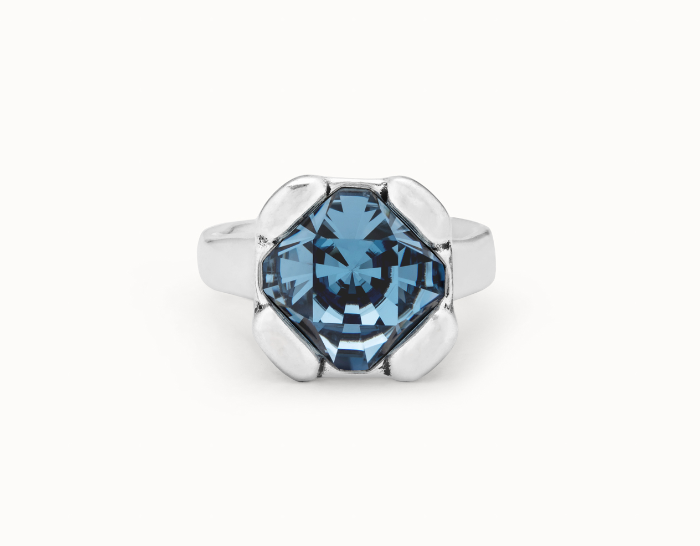 Sterling silver-plated ring with blue crystal - UNO