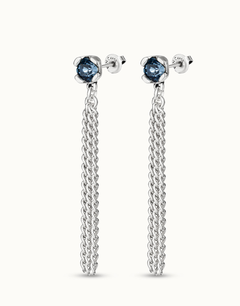 Sterling silver-plated earrings with blue crystal