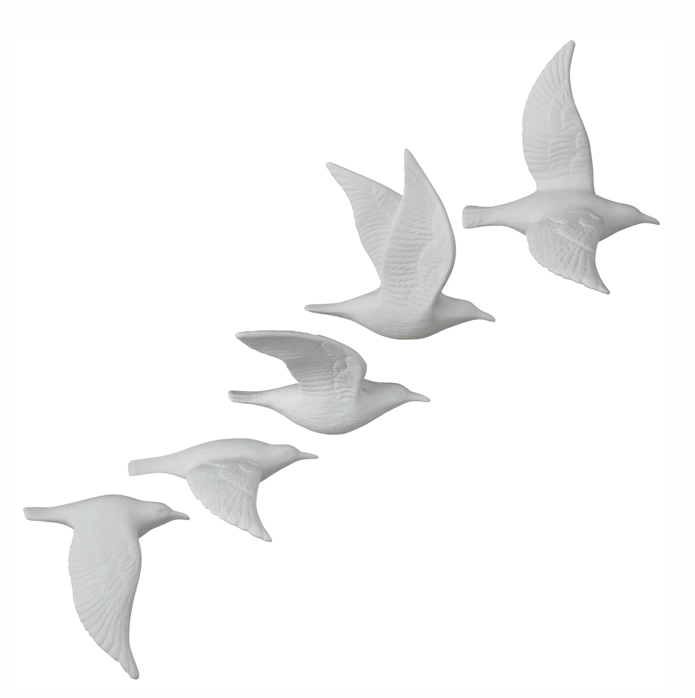 Flying Gulls/Birds - Bone China - White or Black - Set of 5