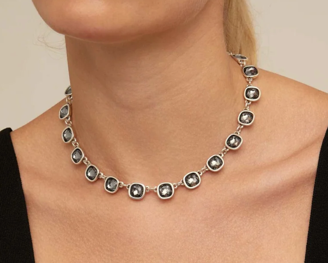 Silve and Grey/Blue Crystal Necklace - UNO